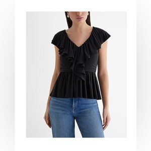 Express V neck ruffle peplum top, size M